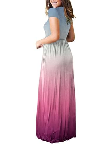 AUSELILY Women's Short Sleeve Loose Plain Casual Long Maxi Dresses for Women 2025 (XL, BU GY VTGradient) - Image 3