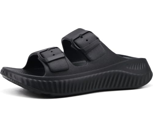 KuaiLu Womens Recovery Sandals Comfort Plantar Fasciitis Arch Support Ladies Orthotic Adjustable Strap Sport Slides Open Toe Slip On Athletic Cushion Slippers Summer Pool Beach Sandles Black Size 10 - Image 1