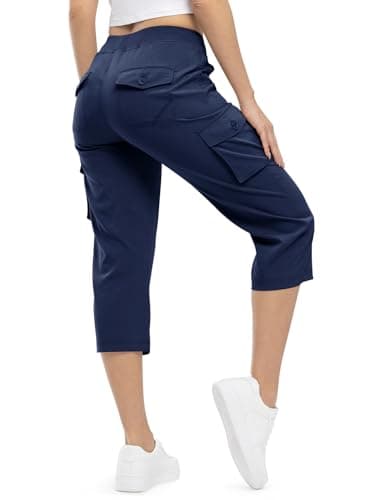 TBMPOY Womens Cargo Capris Hiking Lightweight Pants 6 Pockets Quick Dry Casual Outdoor Trip Loose Shorts Cropped Cotton Navy M - Image 1