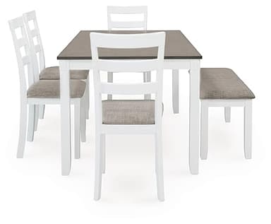 Signature Design by Ashley Stonehollow Modern Farmhouse Dining Table with Upholstered Chairs and Bench, Set of 6, White & Gray - Image 7