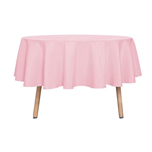 sancua Round Tablecloth - 60 Inch - Water Resistant Spill Proof Washable Polyester Table Cloth Decorative Fabric Table Cover for Dining Tables, Buffet Parties and Camping, Pink - Image 1
