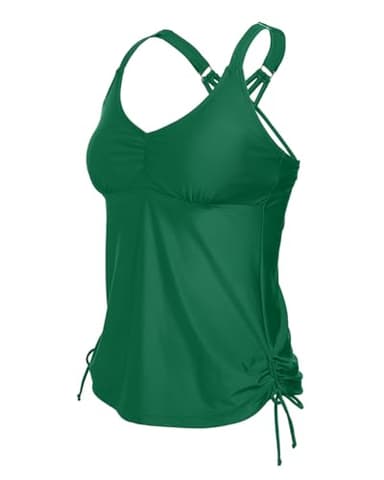 Tempt Me Women Green Tankini Top Only V Neck Swim Tops Tummy Control Bathing Suit Top No Bottom XL - Image 2