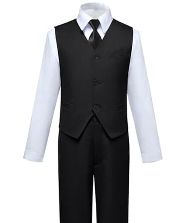 Toddler Suit for Boys 8 Formal Wear Black Dress Vest and Pants Set for Wedding - Image 5