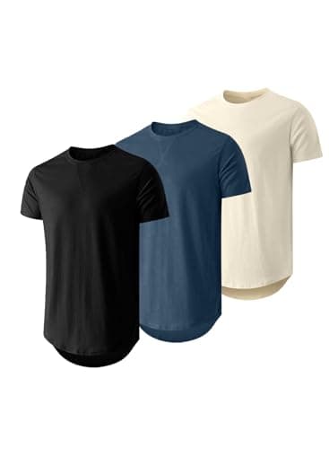 JMIERR Men's 3 Pack Cotton Hipster Hip Hop Longline Crewneck T-Shirt, Short Sleeve Gym Workout Athletic T Shirts for Men Pack,3XL,Black/Navy Blue/Apricot - Image 1
