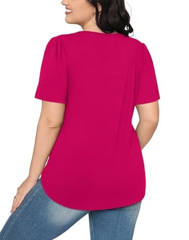 Womens Tops Summer Outfits Hot Pink Fashion Blouses Dressy Casual Short Sleeve Oversized Ladies Clothes 2XL - Image 5