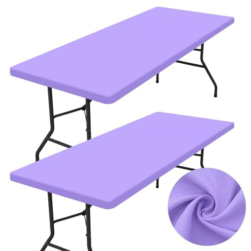 homing 2 Pack Rectangle Table Cloth, Elastic Fitted Fabric Tablecloth Fits for 6 Foot Folding Tables, Washable Table Cover for Picnic, Camping, Indoor & Outdoor (Lavender, 30" x 72") - Image 1
