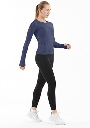 MathCat Seamless Workout Shirts for Women Long Sleeve Yoga Tops Sports Running Shirt Breathable Athletic Top Slim Fit Navy - Image 5