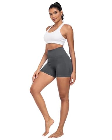 CHRLEISURE Women's 4 Packs Workout Gym Shorts, High Waisted Butt Lifting Scrunch Butt Seamless Booty Shorts(Black,Black,DGray,LGray,XL) - Image 4