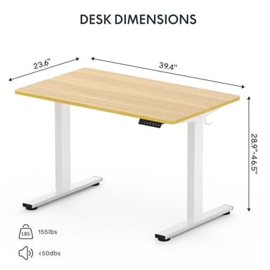 FLEXISPOT EN1 One-Piece Standing Desk 40 x 24 Inches Height Adjustable Desk Electric Sit Stand Up Desk Home Office Desks Computer Workstation (White Frame + Maple Desktop) - Image 3