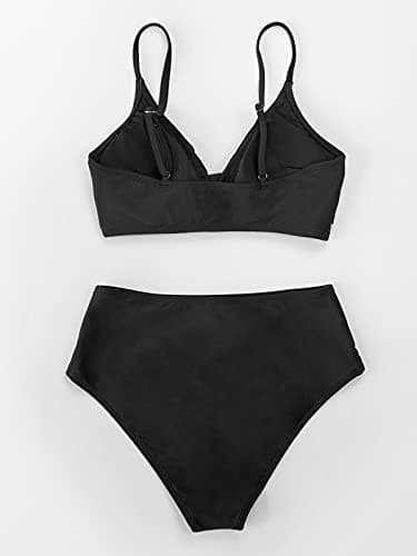 CUPSHE Women's Bikini Sets Two Piece Swimsuit High Waisted V Neck Twist Front Adjustable Spaghetti Straps Bathing Suit, S Black - Image 5