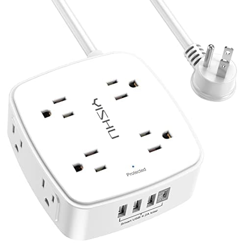 10 Ft Surge Protector Power Strip - YISHU 3 Side Outlet Extender with 8 Widely AC Outlets and 4 USB Ports, 10 Feet Extension Cord with Flat Plug, Wall Mount Desk USB Charging Station, ETL,White - Image 1