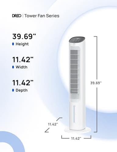 Dreo Evaporative Air Swamp Cooler, 40” Standing Fans that Blow Cold Air, 80° Oscillating Bladeless Cooling Fan for Bedroom, Removable Water Tank, Ice Packs, Remote Control, 4 Speeds, 7H Timer, White - Image 8