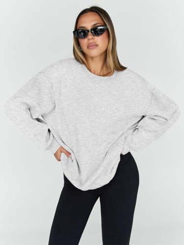 Trendy Queen Sweatshirts for Women Hoodies Oversized Crewneck Tops Sweaters Comfy Fall Winter Outfits Clothes 2025 Fashion Grey XL - Image 2