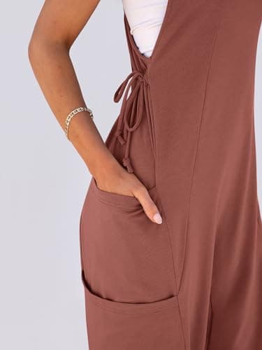 ANRABESS Women Overalls Jumpsuits Loose Casual Dressy Sleeveless Baggy Harem Pants Romper Jumpers 2025 Trendy Summer Outfits Caramel Large - Image 6