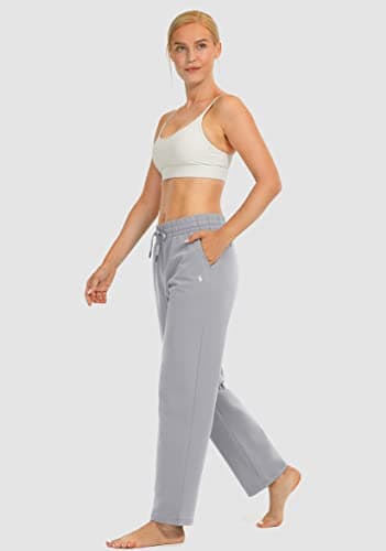 SANTINY Women's Cotton Sweatpants Yoga Lounge Casual Pants Open Bottom Sweat Pants for Women with Pockets (Smoky Grey_S) - Image 6