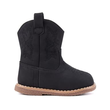 BMCiTYBM Baby Cowboy Cowgirl Boots Infant Western Boots Toddler Boys Girls Round Toe Riding Mid Calf Boots All Seasons for 6 9 12 18 24 Months Black Size 5 Toddler - Image 3
