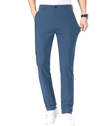 LUSHENUNI Men's Golf Pants Slim High Stretch, Ice Silk Dress Pants with Expandable-Waist Pants (Dark Blue,36) - Image 1