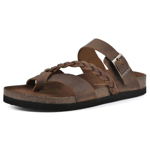 WHITE MOUNTAIN Women's Hazy Signature Comfort Molded Braided Strappy Footbed Sandal, Whiskey/Leather, 12 M - Image 1