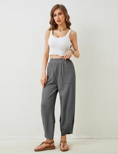 Xiaoxuemeng Womens Baggy Wide Leg Pants Casual Elastic Waisted Palazzo Harem Pants with Pockets(Darkgrey-XL) - Image 4