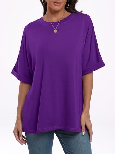ANRABESS Womens Tops Oversized T Shirts Short Sleeve Crewneck Summer Casual Loose Basic Tee Shirt 2025 Trendy Fashion Clothes Dark Purple X-Large - Image 5