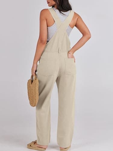 ANRABESS Overalls for Women Loose Fit Denim Overalls Adjustable Strap Jean Jumpsuit Bib Romper 2025 Fall Casual Work Outfits Apricot Small - Image 2