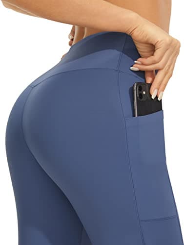 AFITNE Capri Pants for Women Bootcut Yoga Pants with Pockets High Waisted Flare Workout Bootleg Yoga Crop Flared Athletic Gym Pants Sky Blue - XL - Image 3
