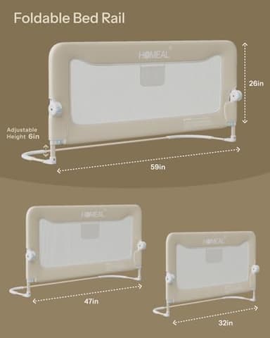 HOMEAL Bed Rail for Toddlers, 47in Foldable Toddler Bed Rails with U-Shape Base, Baby Bed Rail Guard for Twin Size, Full Size, Queen Size, King Size Beds, Bed Guard Rail for Toddlers, Beige - Image 6