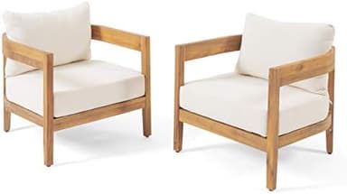Christopher Knight Home 312395 Alfy Outdoor Club Chair with Cushions (Set of 2), Teak Finish, Beige - Image 3