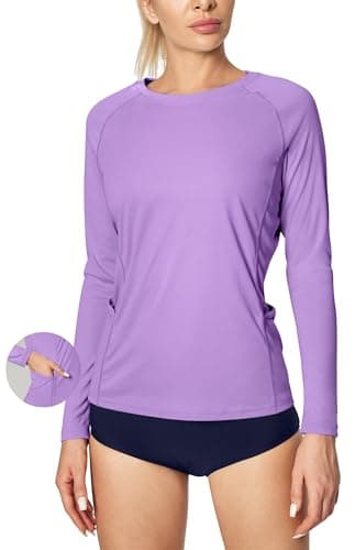 IUGA Rash Guard for Women UPF 50+ SPF UV Protection Long Sleeve Workout Tops with Pockets Dry Fit Hiking Swim Shirt Purple - Image 1