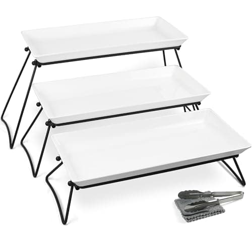 Czlizdyt Extra Large 3 Tier Serving Tray Set, 24x22x9.7 inch Cupcake Fruit Cookie Dessert Table Display Stands Melamine Tiered Platters Food Trays for Party Buffet Entertaining, White - Image 1