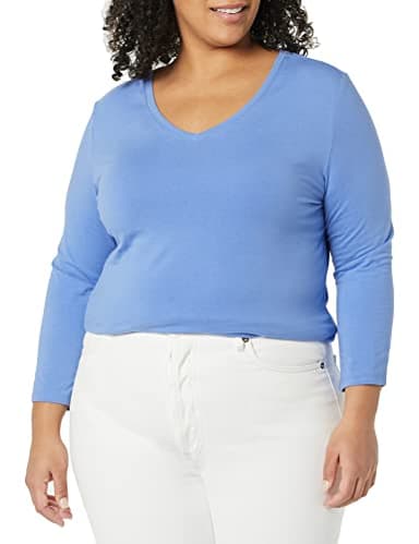 Amazon Essentials Women's Regular-Fit 3/4 Sleeve V-Neck T-Shirt (Available in Plus Size), Blue, XX-Large - Image 4