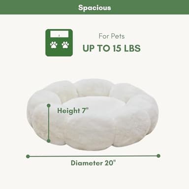 petfelix Cat Beds for Indoor Cats, Machine Washable Non-Skid, Fluffy Flower Cat Bed Cute, Anti Anxiety Dog Beds for Toy Size Dogs, 20 * 20 Inches, Cream - Image 5