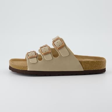 CUSHIONAIRE Lela Slip On Womens Sandals with Vegan Adjustable Straps & Genuine Suede Cork Footbed - Comfortable Memory Foam Sandals for Women 2025, STONE 11W - Image 7