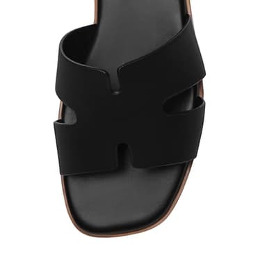 Rihero Black Flat Sandals for Women Dressy Summer Slip On Peep Toe Slide Black Sandals Size 8 - Image 5