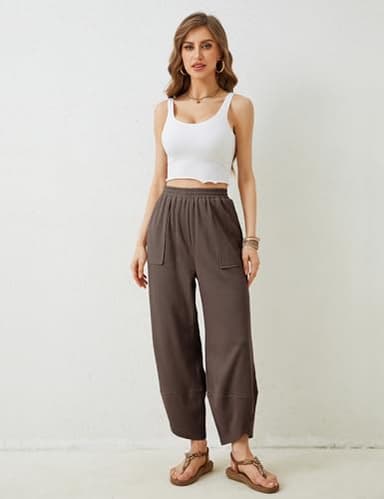 Xiaoxuemeng Womens Baggy Wide Leg Pants Casual Elastic Waisted Palazzo Harem Pants with Pockets(Coffee-S) - Image 8