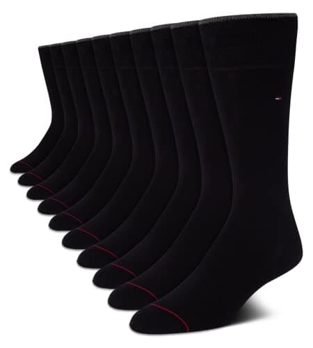 Tommy Hilfiger Mens Dress Socks - 10 Pack Lightweight Reinforced Heel Classic Crew Sock - Dress Socks for Men (7-12), Size 7-12, Black - Image 1