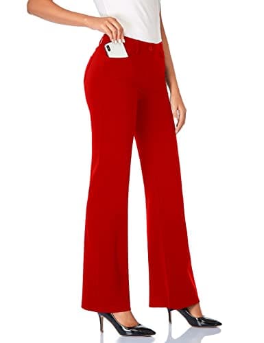 Tapata Women's 28''/30''/32''/34'' Stretchy Bootcut Dress Pants with Pockets Tall, Petite, Regular for Office Work Business 34",Red,M - Image 1