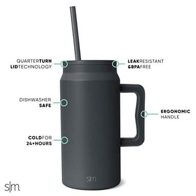 Simple Modern 50 oz Mug Tumbler with Handle and Straw Lid | Reusable Insulated Stainless Steel Large Travel Jug Water Bottle | Gifts for Women Men Him Her | Trek Collection | 50oz | Graphite - Image 2
