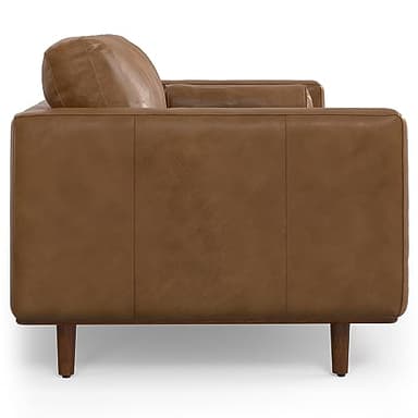 SIMPLIHOME Morrison Mid-Century Modern 89 inch Wide Sofa with Ottoman Set in Caramel Brown Genuine Leather for the Living Room and Family Room - Image 9