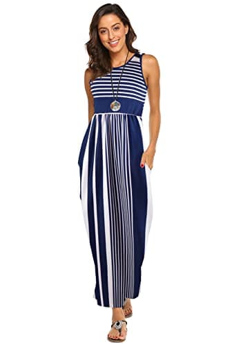 Hount Women's Summer Vacation Beach Dresses Casual Long Sun Dress Navy White XL - Image 4