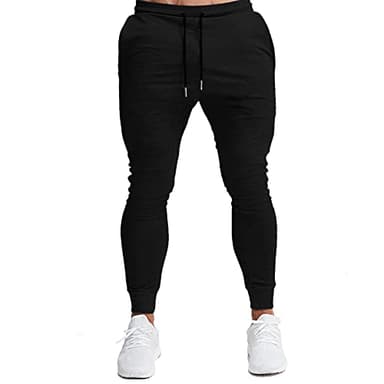 BUXKR Men's Slim Joggers Workout Pants for Gym Running and Bodybuilding Athletic Bottom Sweatpants with Deep Pockets,Black,L - Image 2