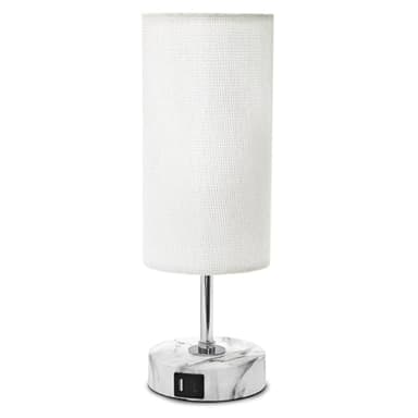 LuxeBeam 3-Way Dimmable Bedside Touch Lamp - USB-C and USB-A Ports, Faux Marble Base, White Shade with Silver Thread, Includes 8W LED Bulb for Bedroom, Living Room, Desk - Image 7