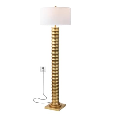 JONATHAN Y JYL4032A Serena 63" Metal LED Floor Lamp, Contemporary, Modern, Art Deco Style, Office, Elegant, Living Room, Family Room, Dining Room, Bedroom, Hallway, Foyer, Gold Leaf - Image 1