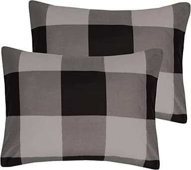7 Piece Comforter Set Bag Solid Color All Season Soft Down Alternative Blanket & Luxurious Microfiber Bed Sheets, Full, Buffalo Plaid Black/Gray - Image 4