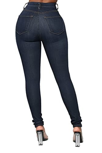 KUNMI Womens Classic High Waisted Skinny Stretch Butt Lifting Jeans Slim Fit Denim Pants Dark Blue - Image 5