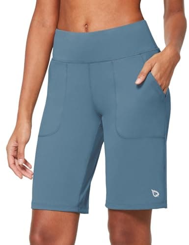 baleaf Women's Long Shorts Bermuda Knee Length Shorts 10" High Rise Workout Athletic Shorts Walking Yoga Running Golf Shorts Travel Summer Niagara S - Image 1