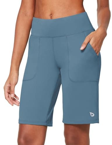 baleaf Women's Long Shorts Bermuda Knee Length Shorts 10" High Rise Workout Athletic Shorts Walking Yoga Running Golf Shorts Travel Summer Niagara S - Image 1