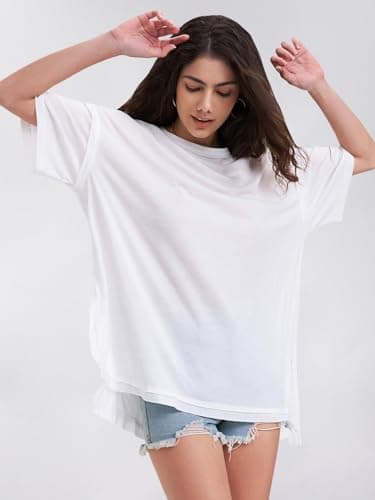 EXLURA Womens Summer Oversized T Shirts 2025 Casual Short Sleeve Loose Maternity Tops Crewneck Tunic Plus Gym Workout Top White - Image 4