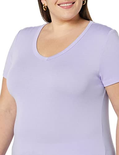 Amazon Essentials Women's Slim-Fit Short-Sleeve V-Neck T-Shirt, Pack of 2, Black/Lavender, XX-Large - Image 6