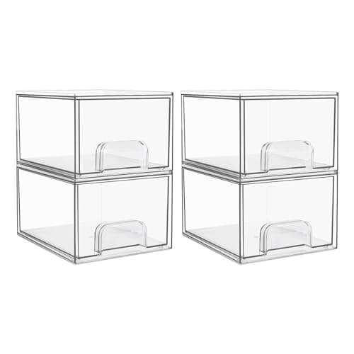Vtopmart 4 Pack Clear Small Stackable Storage Drawers,Acrylic Bathroom Makeup Organizer,Plastic Storage Bins For Vanity, Undersink, Kitchen Cabinets, Pantry, Home Organization - Image 1